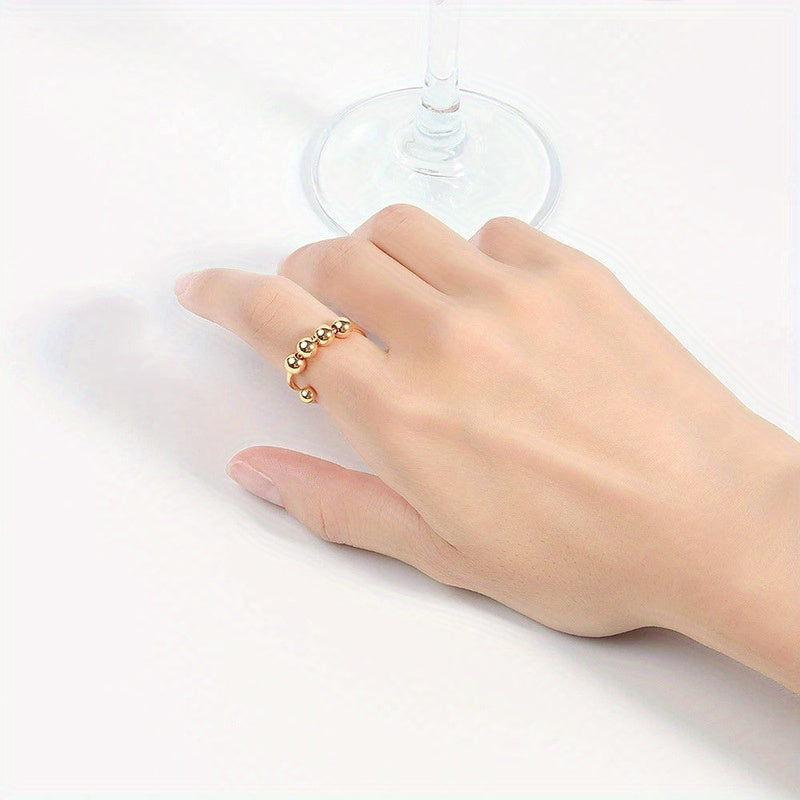 Women'S Adjustable Anxiety & Relax Ring - Stainless Steel Double-Layer Rotatable Bead Jewelry with Smooth Spinning Beads, Everyday & Party Jewelry, Anniversary Valentine'S Gift for Her, Durable Tarnish-Resistant Chain for Year-Round Wear, Celestial Symbol