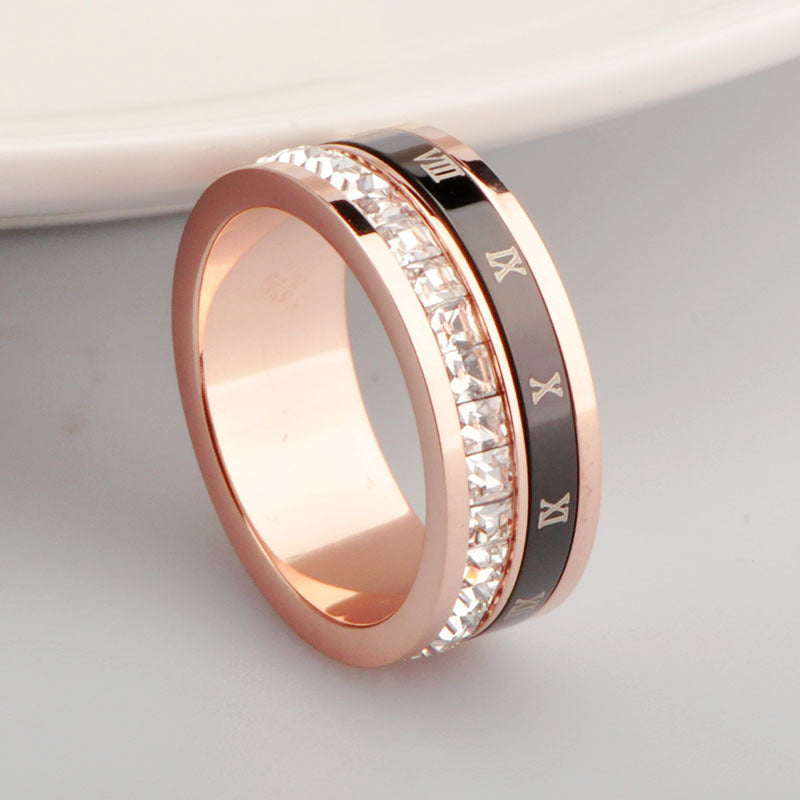 Rotatable Modern Minimalist Titanium Stainless Steel Ring with Imitation - Spinning Bezel Setting, Unisex Couple'S Matching Band, Durable Tarnish-Resistant Jewelry for Casual Attire & Special Occasions, Affordable Luxury Index Finger Ring for Men & Women,