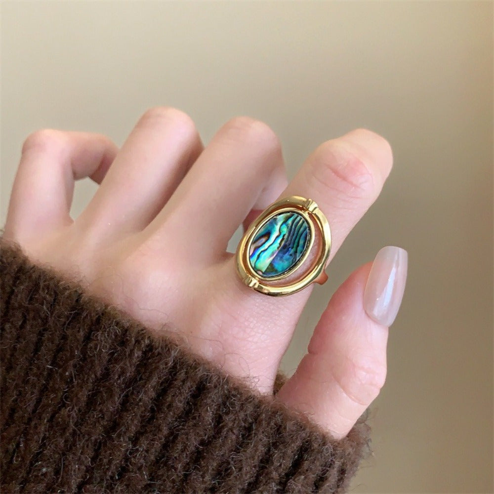 Women's Stainless Steel Rotatable Flippable Ring - Double-Sided -like Jewelry, Flip-and-Reveal Oval design, Elegant Everyday & Party Ring for Women, Durable Stainless Steel Construction, Vintage Art Deco Rings And Jewelry, Versatile Accessory, Goldtoned