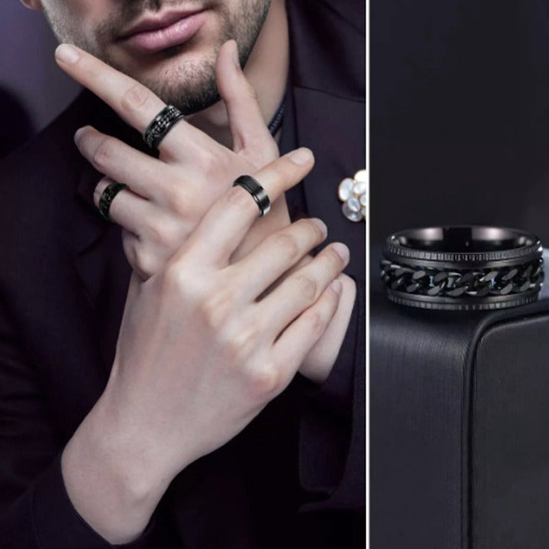 Popular Men's Titanium 201 Stainless Steel Ring Set with Rotatable Jewelry, Three-Piece Set, Electroplated and Fade-Resistant