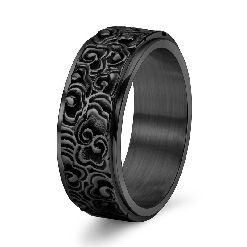 Vintage-Inspired Stainless Steel Rotating Ring for Men - Elegant Cloud Pattern Design, Polished Finish, Comfortable Fit, Ideal for Casual Attire, Vintage Jewelry