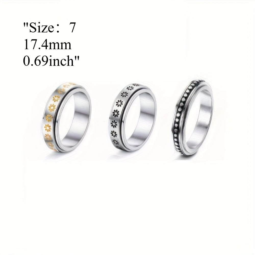 8pcs 316L Stainless Steel Rotate Decompression Business elites Rings for Men Women Small Star Moon Bar Ring Sets