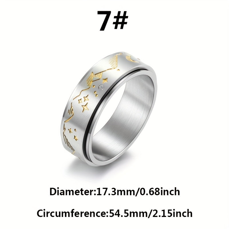 1pc Men's Stainless Steel Rotating Decompression Ring - Celestial Star & Moon Design, Minimalist Modern Style, Durable Comfort Fit for Casual Attire, Fashion Accessory, Creative Design, Sleek Polished Finish, Relax, Contemporary Jewelry, Highquality