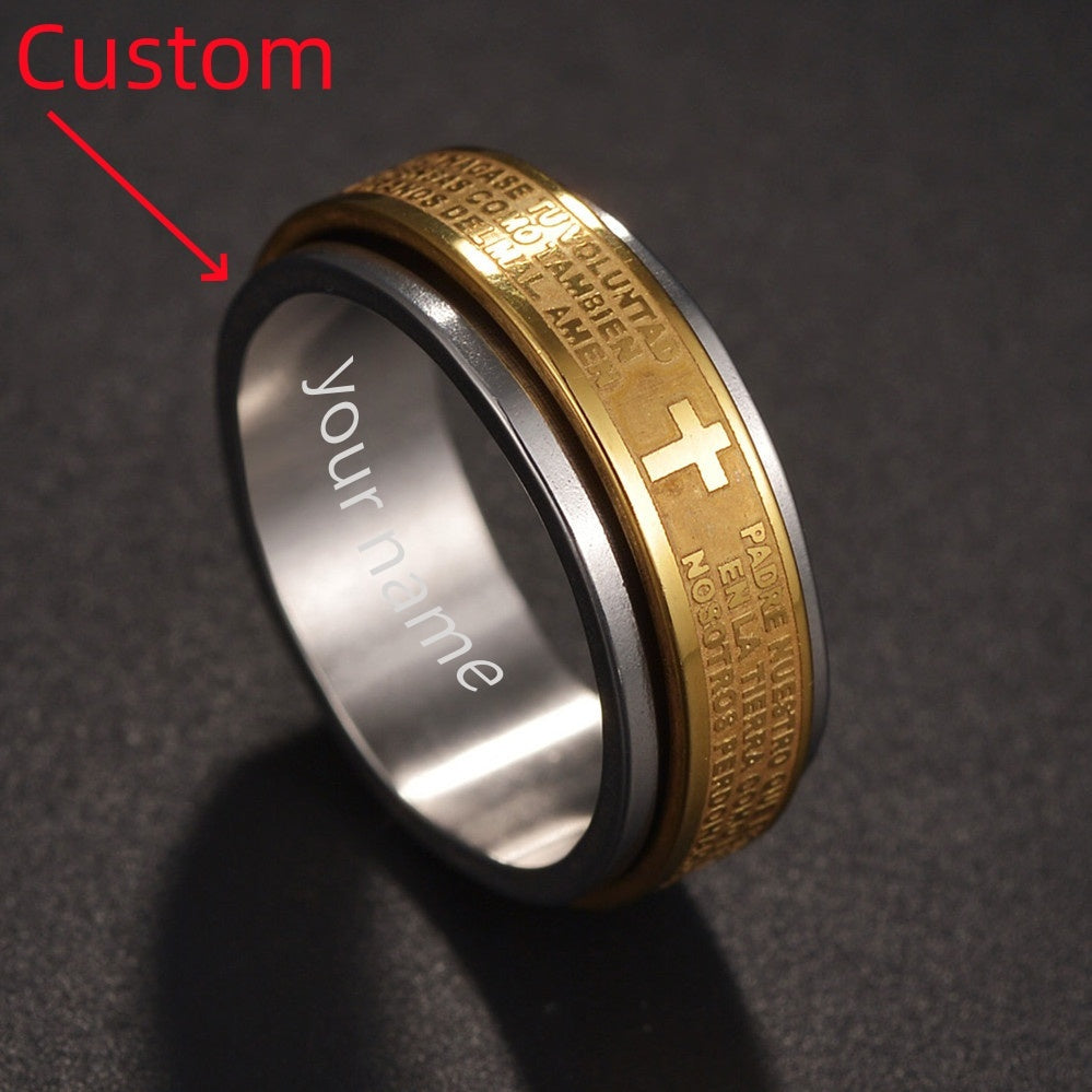 Custom Engraved Stainless Steel Anxiety Relief Fidget Ring for Men & Women - Rotating Anti-Stress Design with Personalized Letter/Date, Durable Unisex Jewelry Gift for St. Patrick's Day, Easter, Ramadan, Simple Sleek Design, Engraved Detailing, Metallic