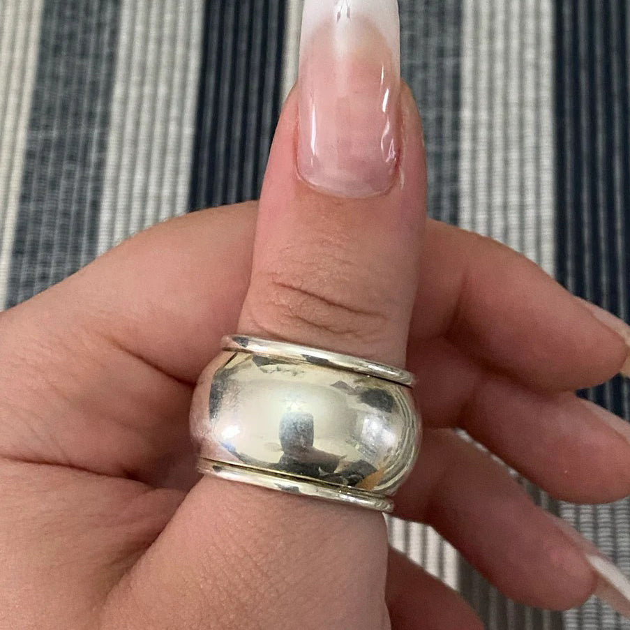 1pc 15Mm Wide Stainless Steel Arc Ring, Rotatable Anxiety Relief Ring, Party Accessories