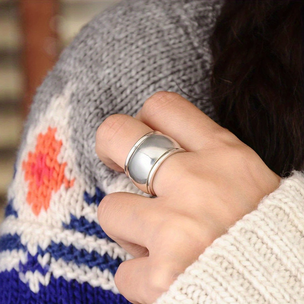 1pc 15Mm Wide Stainless Steel Arc Ring, Rotatable Anxiety Relief Ring, Party Accessories