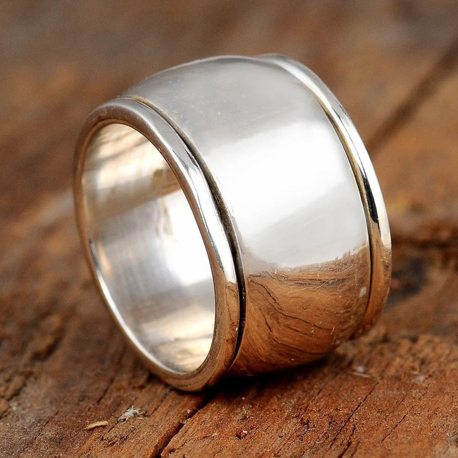 1pc 15Mm Wide Stainless Steel Arc Ring, Rotatable Anxiety Relief Ring, Party Accessories