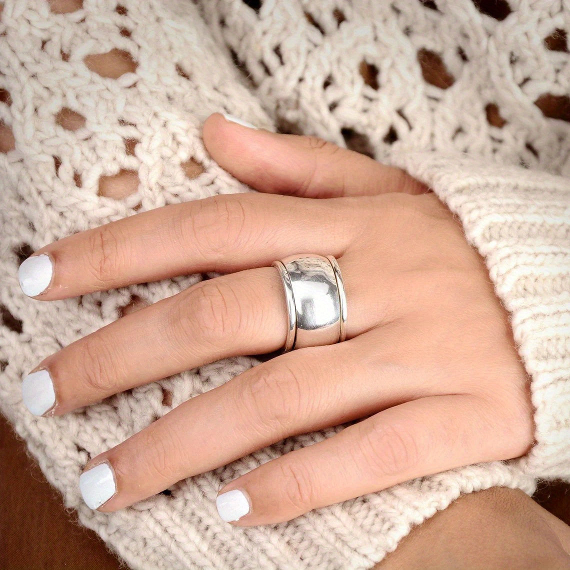 1pc 15Mm Wide Stainless Steel Arc Ring, Rotatable Anxiety Relief Ring, Party Accessories