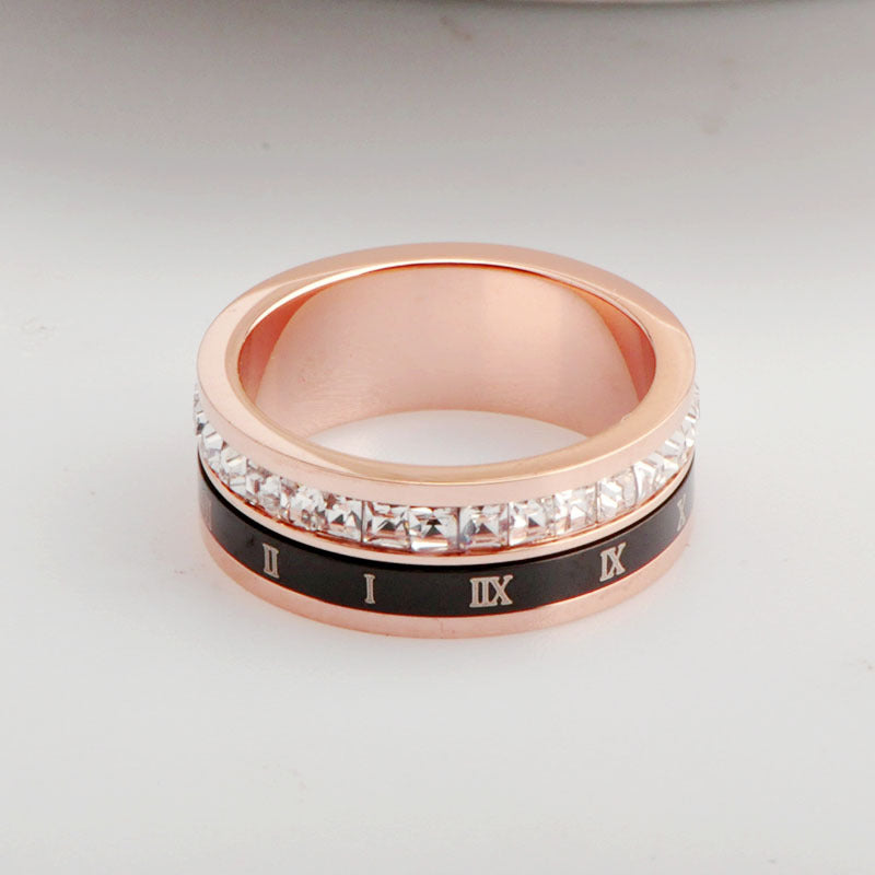 Rotatable Modern Minimalist Titanium Stainless Steel Ring with Imitation - Spinning Bezel Setting, Unisex Couple'S Matching Band, Durable Tarnish-Resistant Jewelry for Casual Attire & Special Occasions, Affordable Luxury Index Finger Ring for Men & Women,