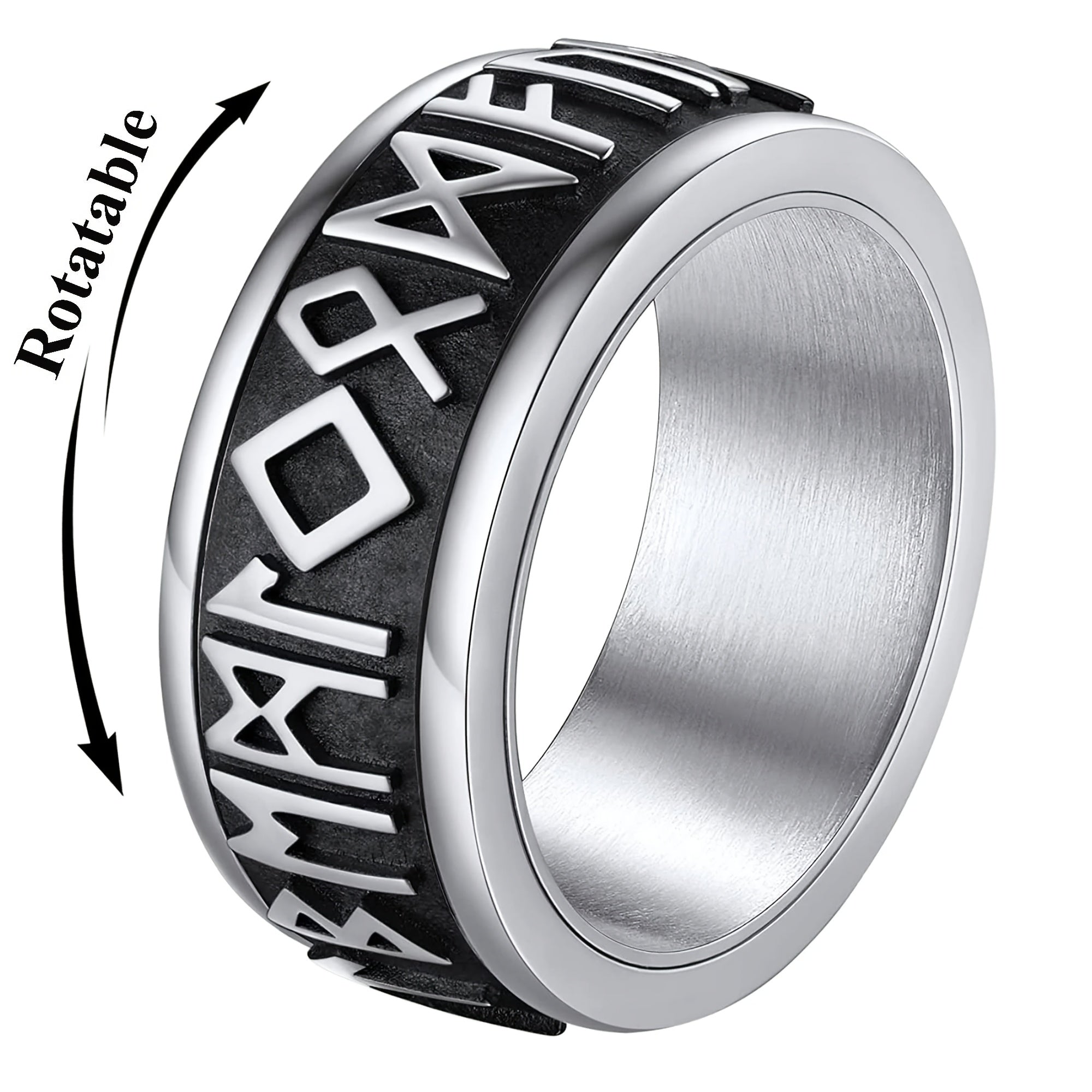 1pc Vintage Viking Rune Men'S Ring Stainless Steel Rotating Ring Hip Hop Ring Business Ring Fashion Jewelry Suitable for Daily Party Vacation Birthday Anniversary Gift, etc