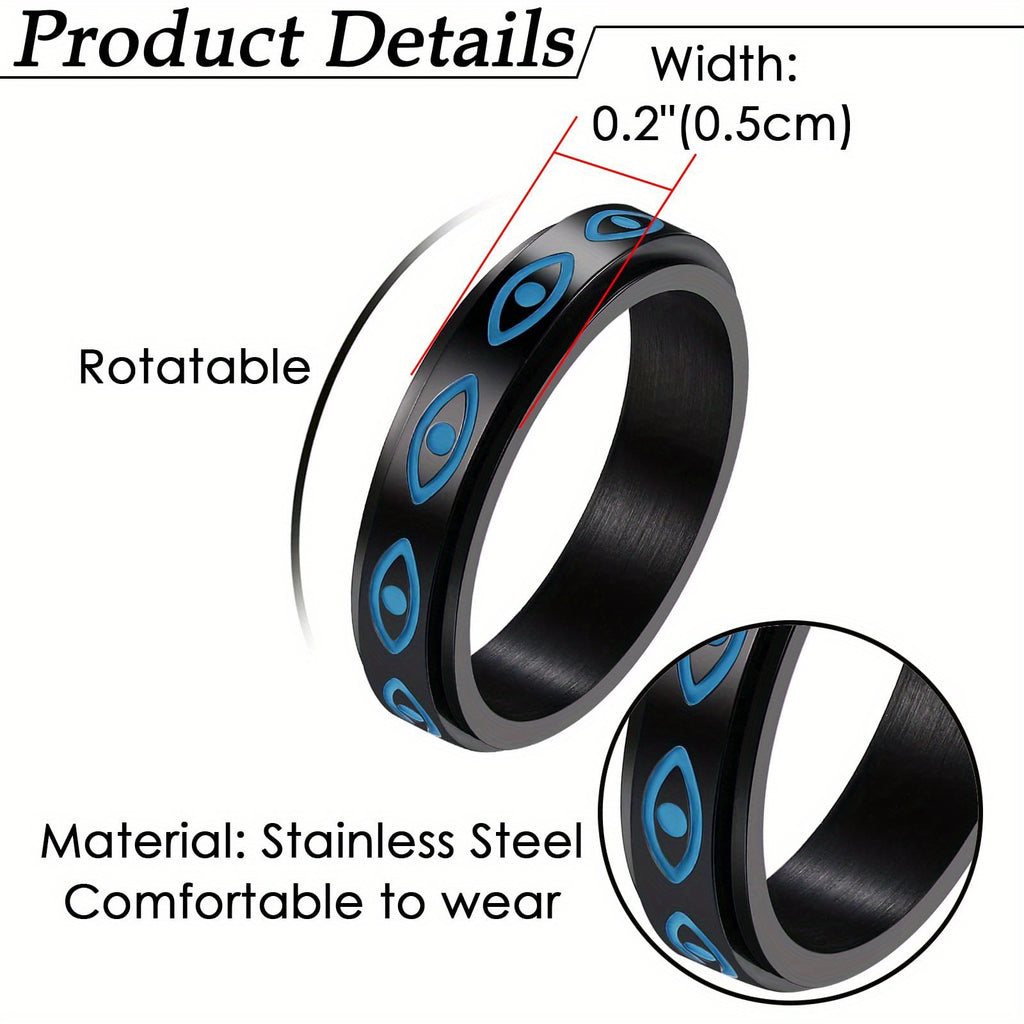 JewelryWe Men'S and Women'S Anxiety Rings: a Minimalist Evil Eye Fidget Ring Made of Stainless Steel - a Rotating Ring for Stress Relief.