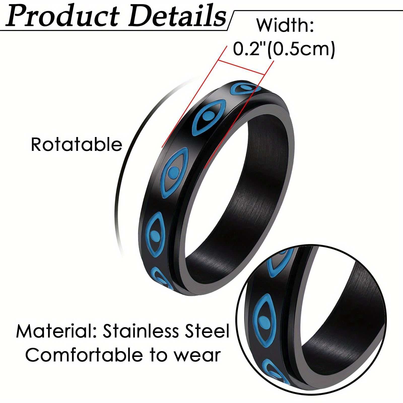 JewelryWe Men'S and Women'S Anxiety Rings: a Minimalist Evil Eye Fidget Ring Made of Stainless Steel - a Rotating Ring for Stress Relief.