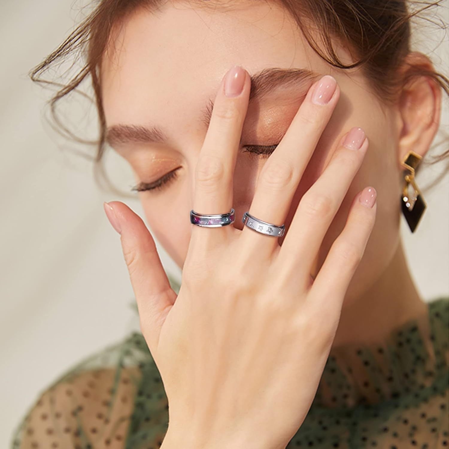 6pcs Fidget Rings for Anxiety 316L Stainless Steel Spinner Band Rings for Teenager Fidget Anxiety Rings Flower Moon Star Rainbow Sand Blast Finished Cool Relieving Rings Set, For Teenager