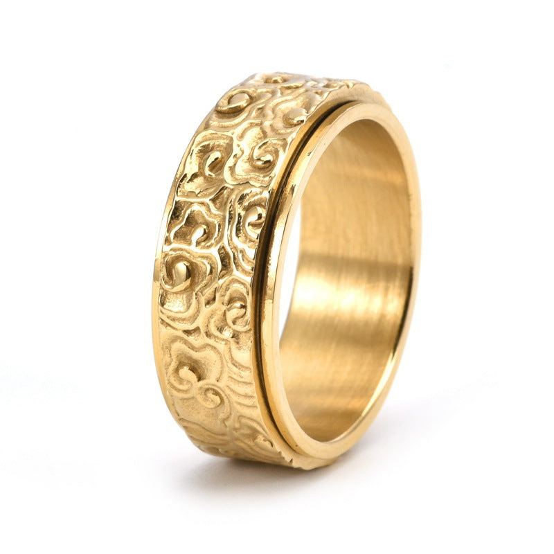 Vintage-Inspired Stainless Steel Rotating Ring for Men - Elegant Cloud Pattern Design, Polished Finish, Comfortable Fit, Ideal for Casual Attire, Vintage Jewelry