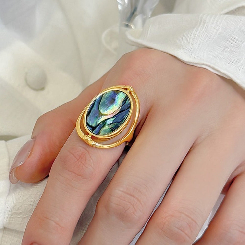 Women's Stainless Steel Rotatable Flippable Ring - Double-Sided -like Jewelry, Flip-and-Reveal Oval design, Elegant Everyday & Party Ring for Women, Durable Stainless Steel Construction, Vintage Art Deco Rings And Jewelry, Versatile Accessory, Goldtoned