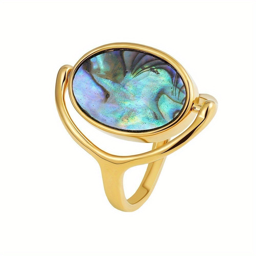 Women's Stainless Steel Rotatable Flippable Ring - Double-Sided -like Jewelry, Flip-and-Reveal Oval design, Elegant Everyday & Party Ring for Women, Durable Stainless Steel Construction, Vintage Art Deco Rings And Jewelry, Versatile Accessory, Goldtoned