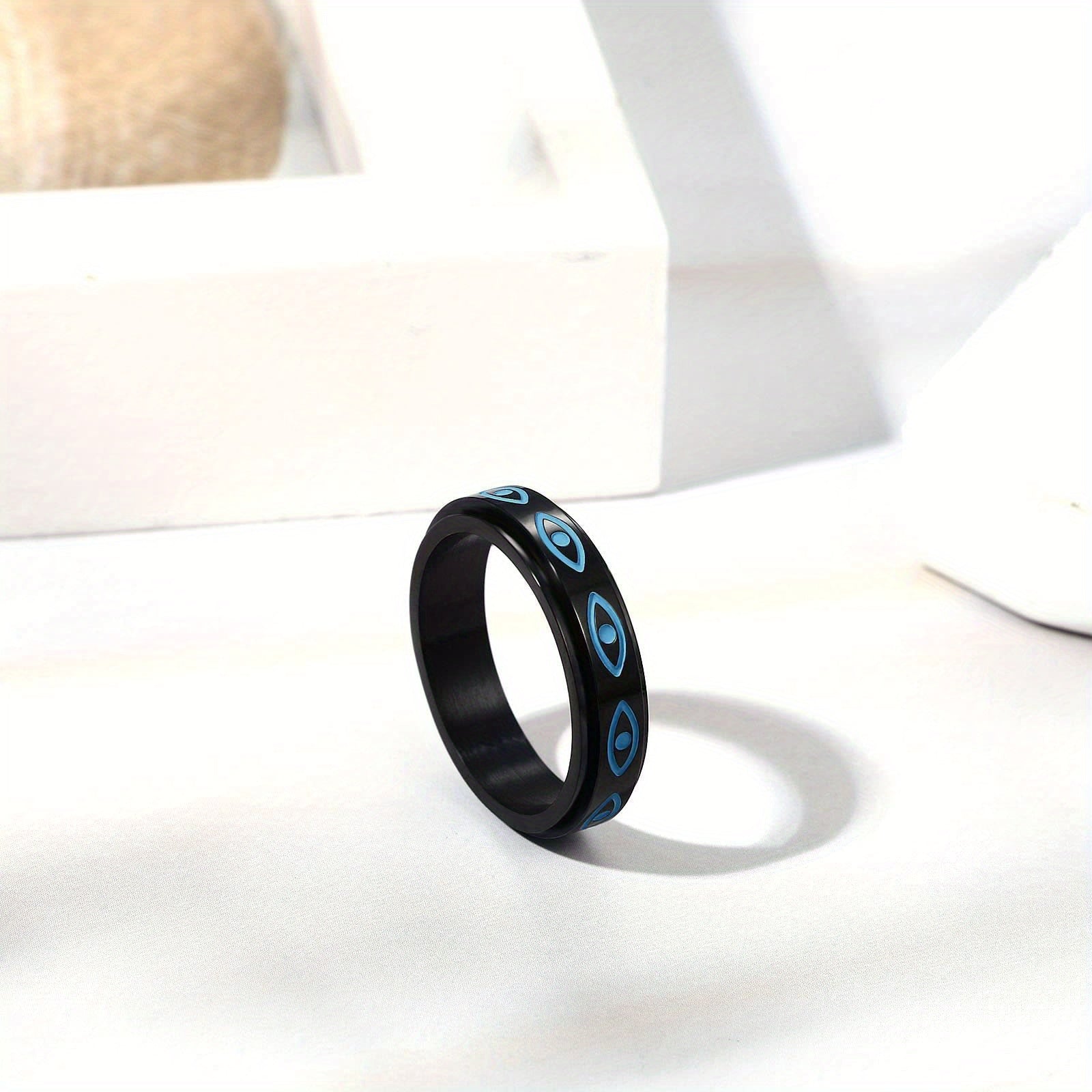 JewelryWe Men'S and Women'S Anxiety Rings: a Minimalist Evil Eye Fidget Ring Made of Stainless Steel - a Rotating Ring for Stress Relief.