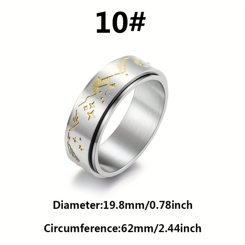 1pc Men's Stainless Steel Rotating Decompression Ring - Celestial Star & Moon Design, Minimalist Modern Style, Durable Comfort Fit for Casual Attire, Fashion Accessory, Creative Design, Sleek Polished Finish, Relax, Contemporary Jewelry, Highquality