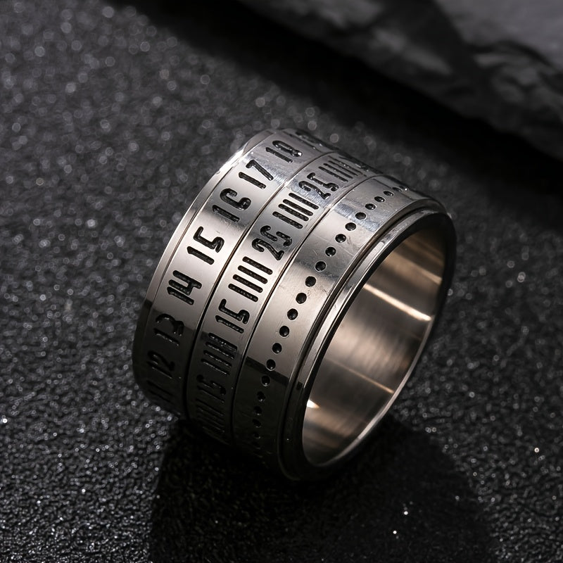Vintage Camera Scale Stainless Steel Ring - Fashionable Rotatable Industrial-Style Digital Gauge Band, Perfect for Casual Attire, Party Accessory, Gift Idea, Retro Aesthetic, Sleek Finish, Durable Jewelry, Unique Jewelry, Gift Shoppers, Fashion