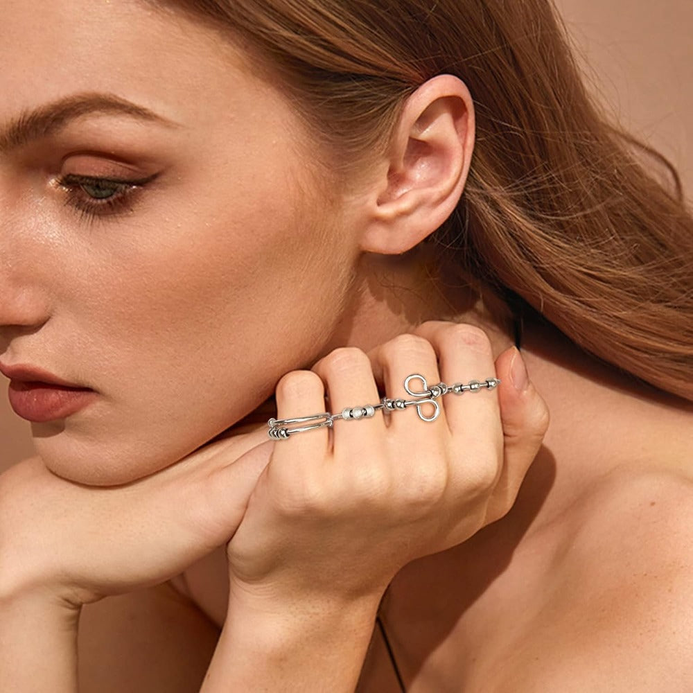 4pcs Adjustable Spinner Ring Beaded Design Open Stackable 316L 316L Stainless Steel Jewelry Set, Casual Theme, Mixed Color, Synthetic Synthetic Zircon Mosaic, 316L 316L Stainless Steel Main Material, No Plating, for Teenager, For Teenager