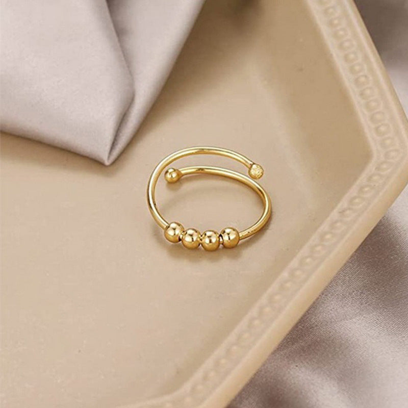 Women'S Adjustable Anxiety & Relax Ring - Stainless Steel Double-Layer Rotatable Bead Jewelry with Smooth Spinning Beads, Everyday & Party Jewelry, Anniversary Valentine'S Gift for Her, Durable Tarnish-Resistant Chain for Year-Round Wear, Celestial Symbol