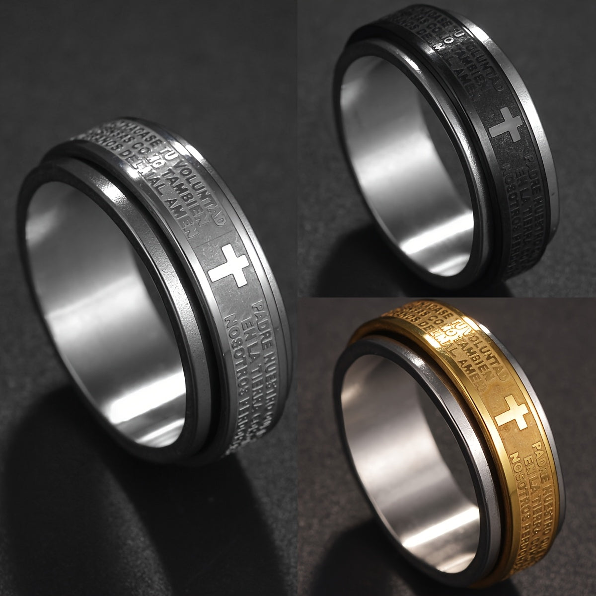 Custom Engraved Stainless Steel Anxiety Relief Fidget Ring for Men & Women - Rotating Anti-Stress Design with Personalized Letter/Date, Durable Unisex Jewelry Gift for St. Patrick's Day, Easter, Ramadan, Simple Sleek Design, Engraved Detailing, Metallic