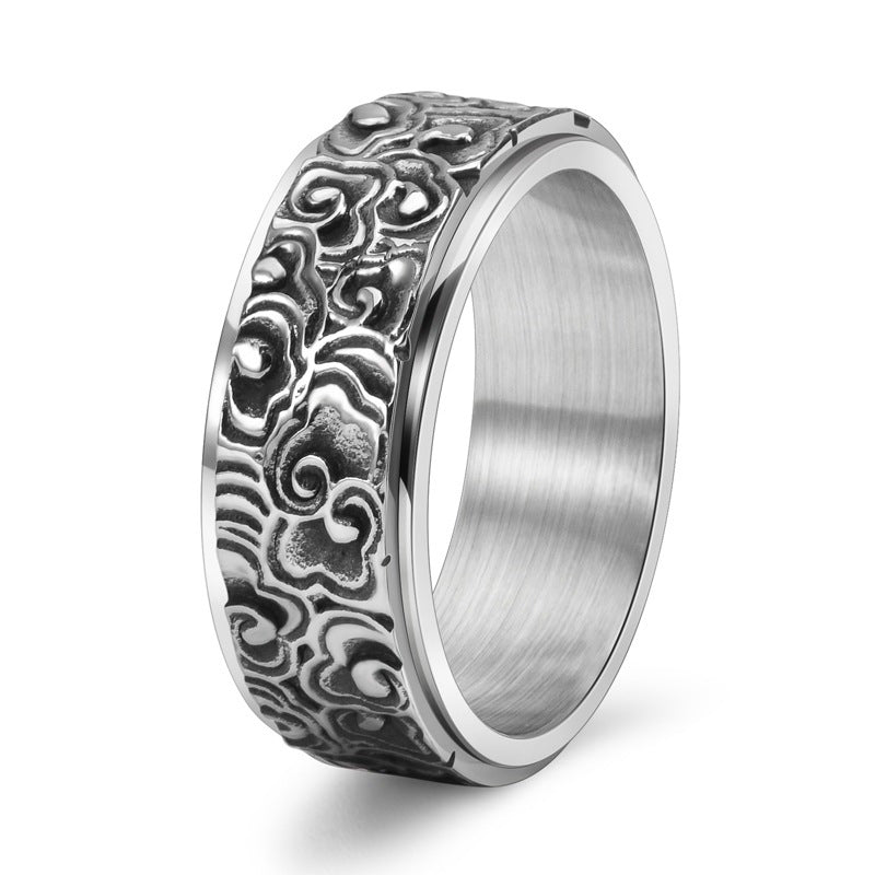 Vintage-Inspired Stainless Steel Rotating Ring for Men - Elegant Cloud Pattern Design, Polished Finish, Comfortable Fit, Ideal for Casual Attire, Vintage Jewelry