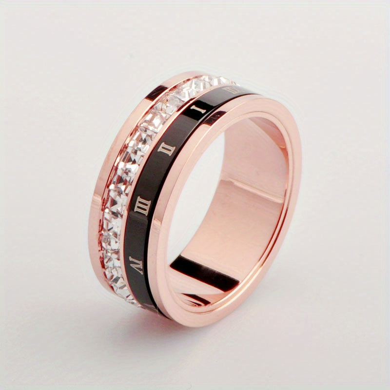Rotatable Modern Minimalist Titanium Stainless Steel Ring with Imitation - Spinning Bezel Setting, Unisex Couple'S Matching Band, Durable Tarnish-Resistant Jewelry for Casual Attire & Special Occasions, Affordable Luxury Index Finger Ring for Men & Women,