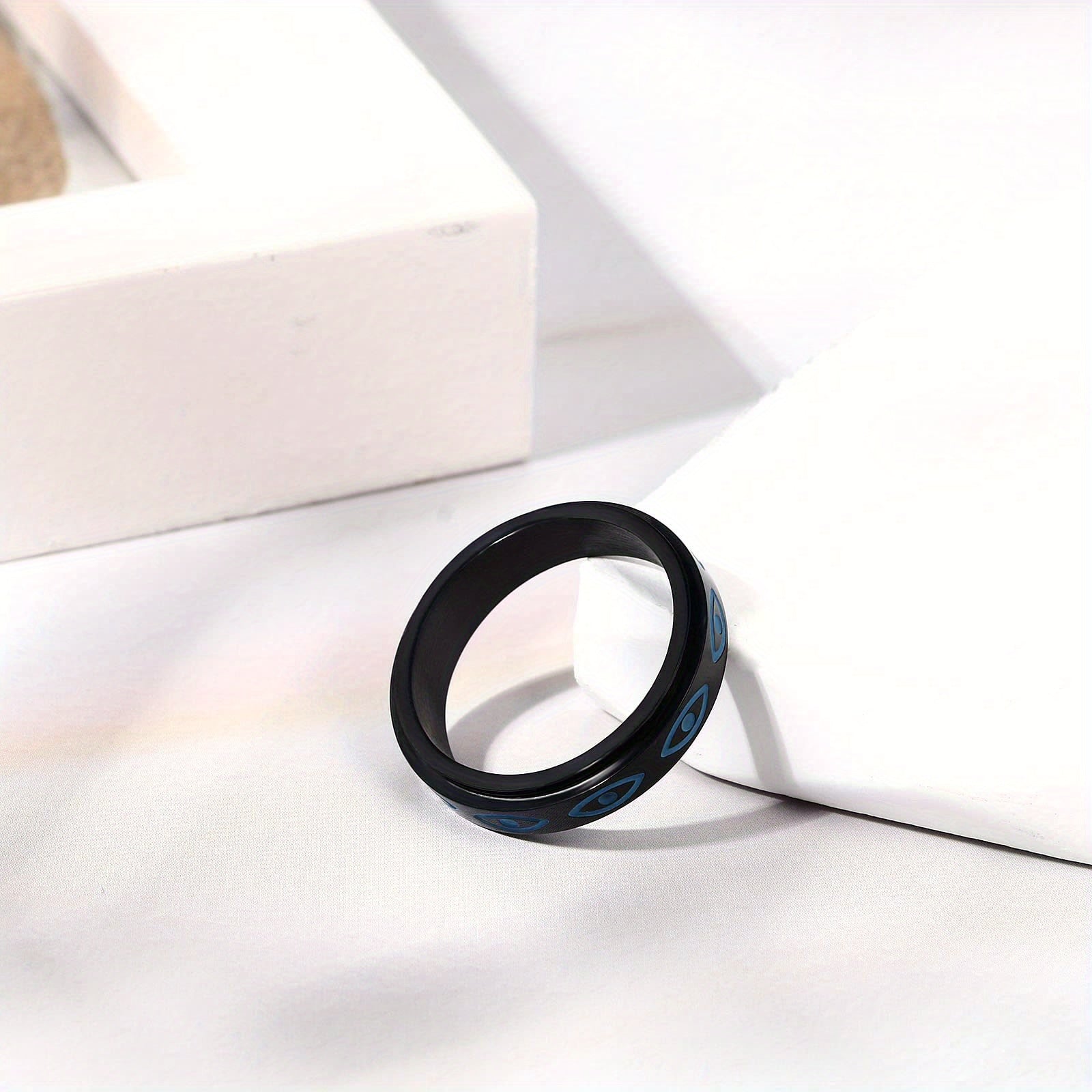 JewelryWe Men'S and Women'S Anxiety Rings: a Minimalist Evil Eye Fidget Ring Made of Stainless Steel - a Rotating Ring for Stress Relief.
