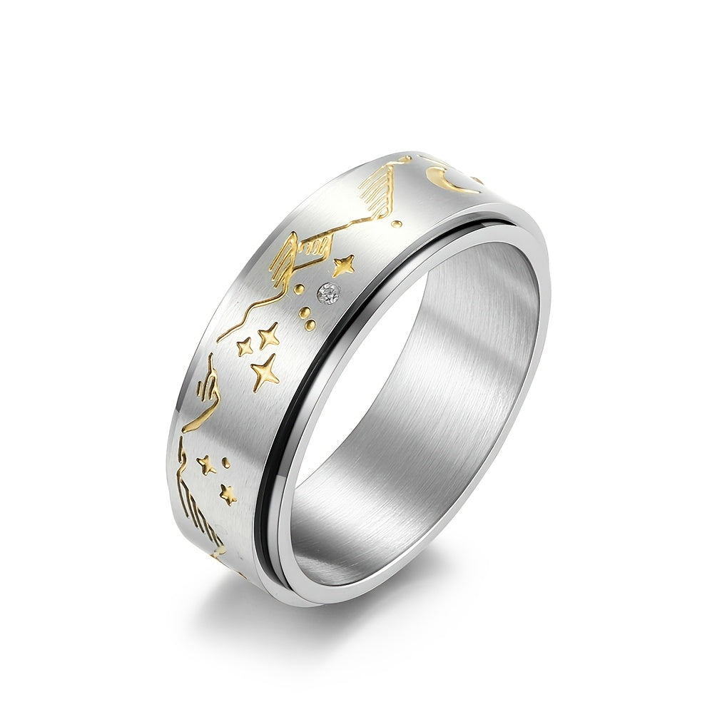 1pc Men's Stainless Steel Rotating Decompression Ring - Celestial Star & Moon Design, Minimalist Modern Style, Durable Comfort Fit for Casual Attire, Fashion Accessory, Creative Design, Sleek Polished Finish, Relax, Contemporary Jewelry, Highquality