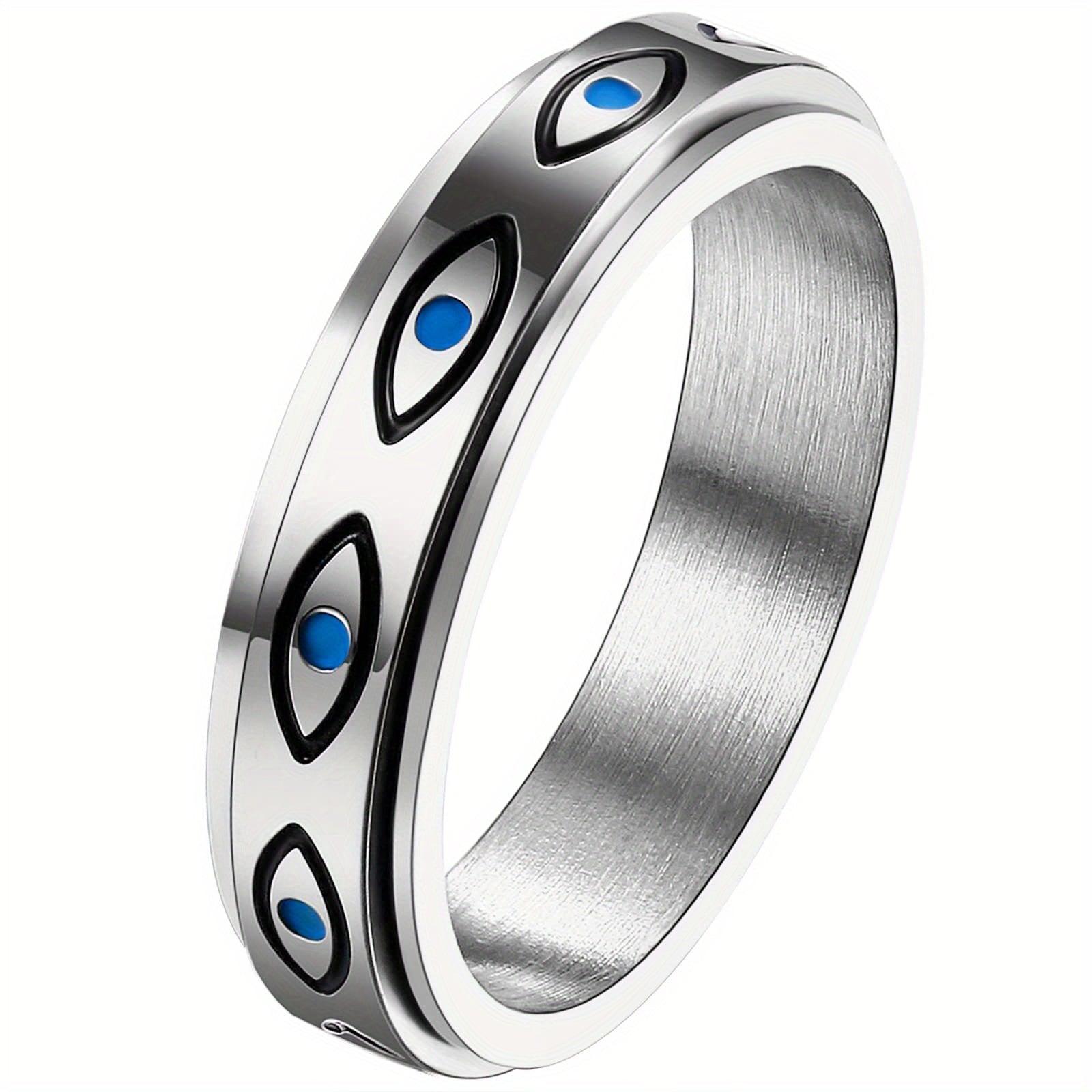 JewelryWe Men'S and Women'S Anxiety Rings: a Minimalist Evil Eye Fidget Ring Made of Stainless Steel - a Rotating Ring for Stress Relief.