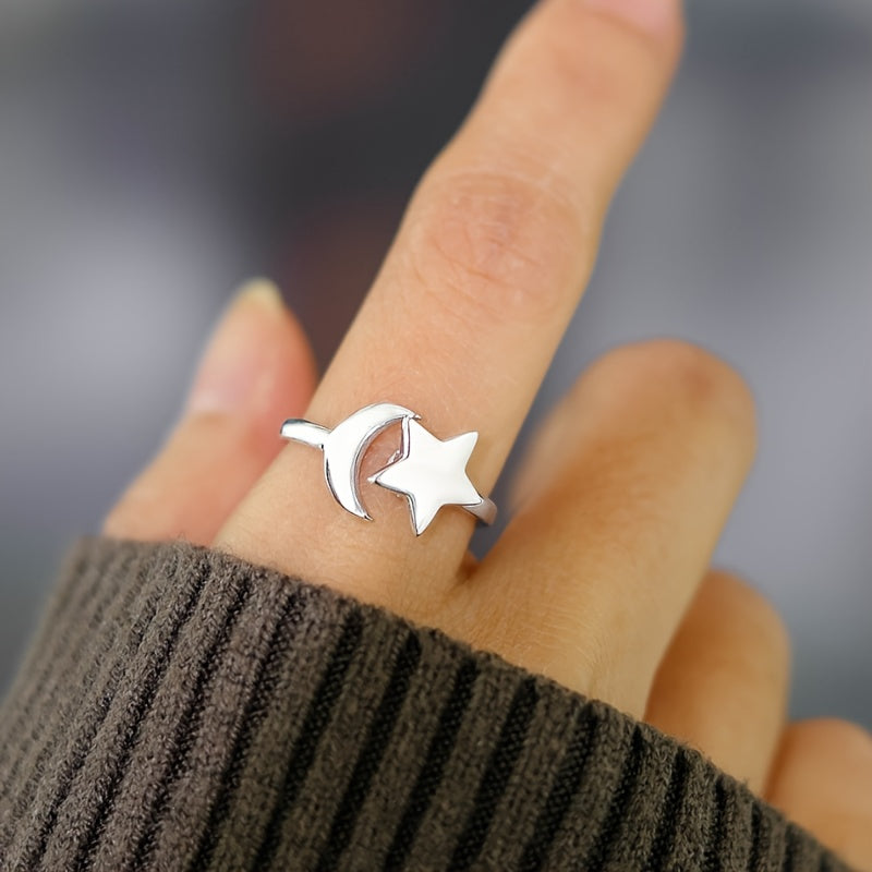 S925 sterling 925 Silver star rotating ring European and American style design with adjustable opening and moon rotating ring, suitable for men to give women Valentine's Day gifts and wedding season