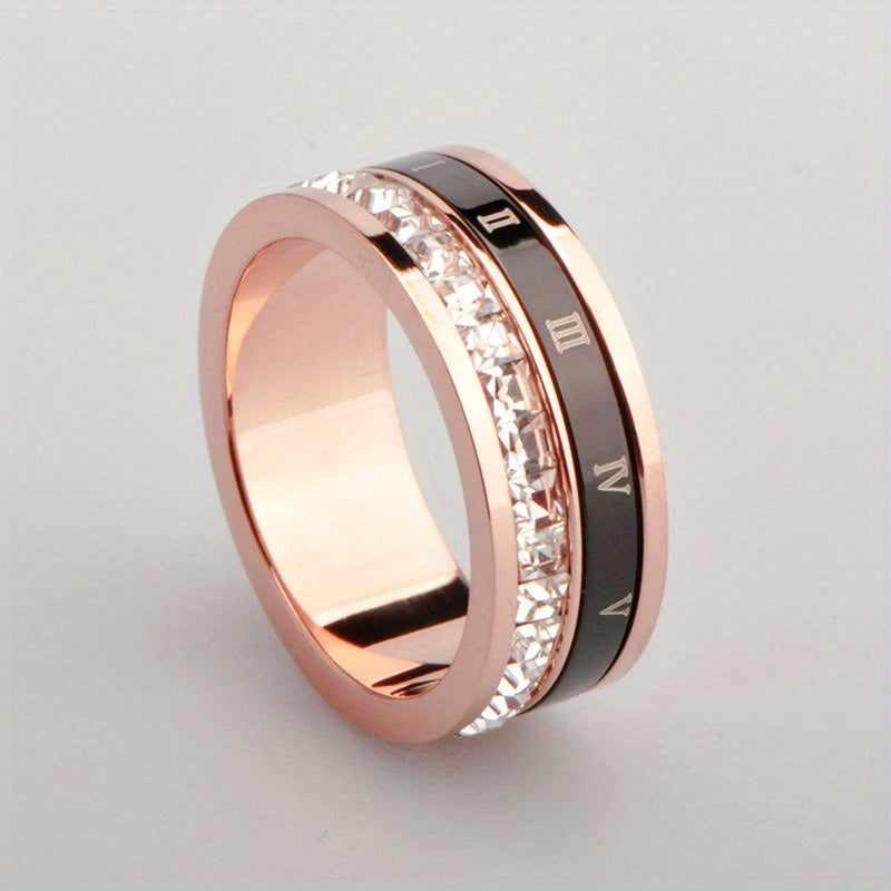 Rotatable Modern Minimalist Titanium Stainless Steel Ring with Imitation - Spinning Bezel Setting, Unisex Couple'S Matching Band, Durable Tarnish-Resistant Jewelry for Casual Attire & Special Occasions, Affordable Luxury Index Finger Ring for Men & Women,