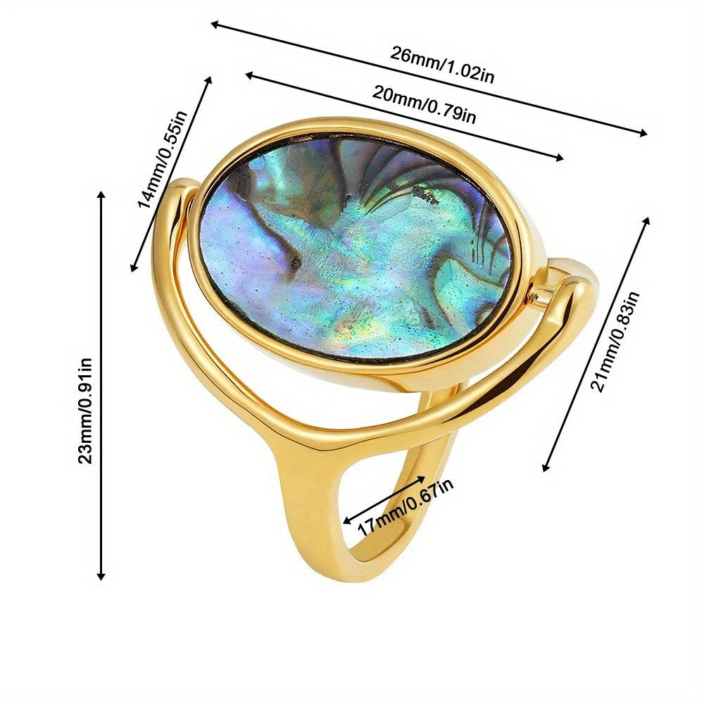Women's Stainless Steel Rotatable Flippable Ring - Double-Sided -like Jewelry, Flip-and-Reveal Oval design, Elegant Everyday & Party Ring for Women, Durable Stainless Steel Construction, Vintage Art Deco Rings And Jewelry, Versatile Accessory, Goldtoned