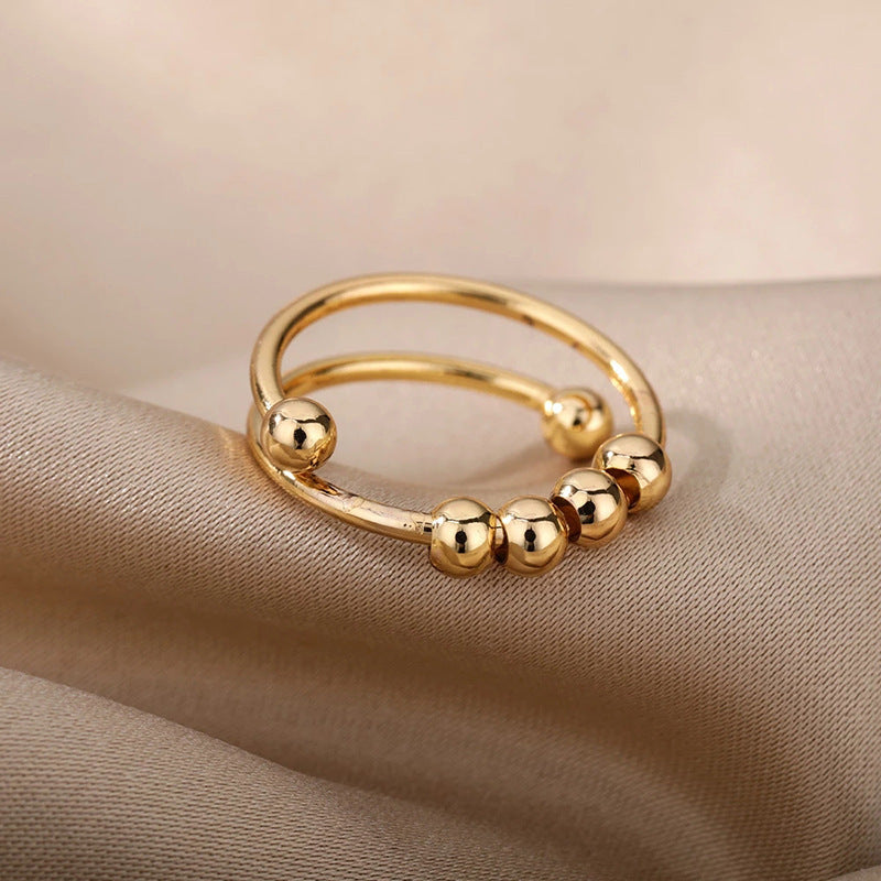 Women'S Adjustable Anxiety & Relax Ring - Stainless Steel Double-Layer Rotatable Bead Jewelry with Smooth Spinning Beads, Everyday & Party Jewelry, Anniversary Valentine'S Gift for Her, Durable Tarnish-Resistant Chain for Year-Round Wear, Celestial Symbol