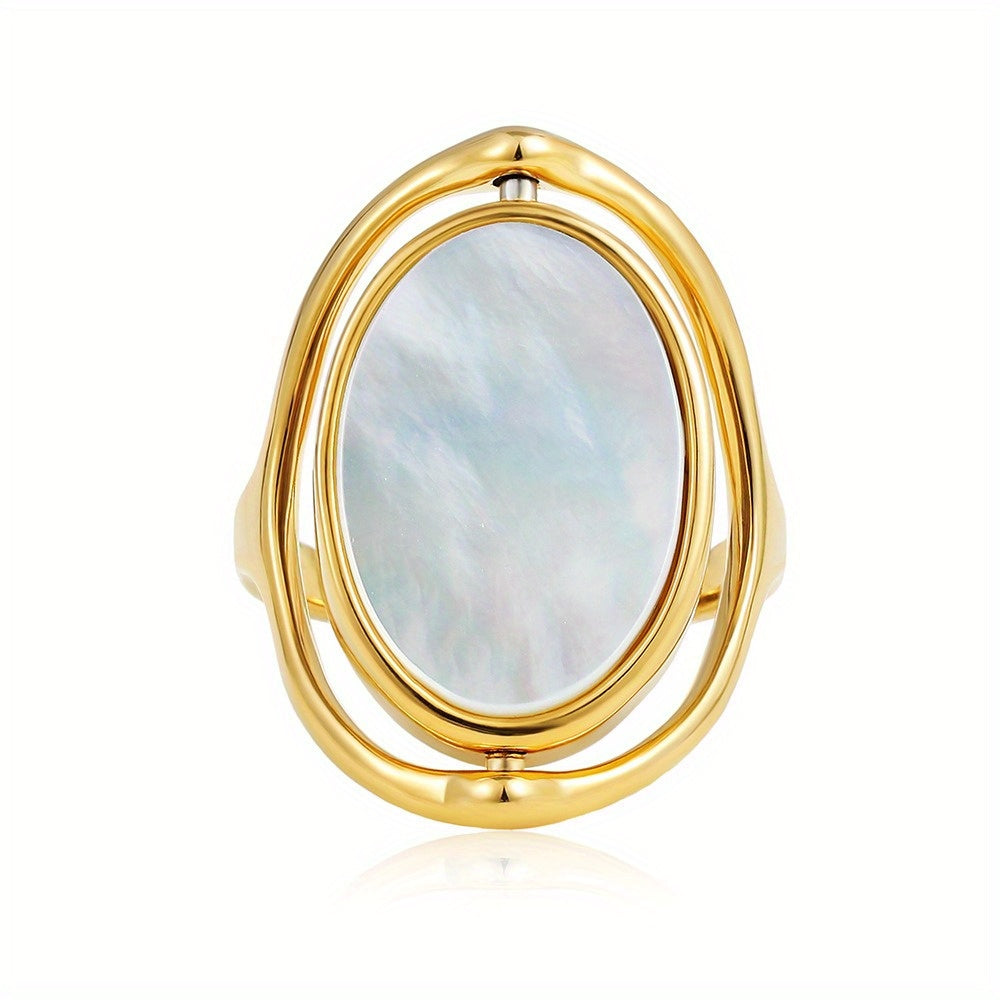 Women's Stainless Steel Rotatable Flippable Ring - Double-Sided -like Jewelry, Flip-and-Reveal Oval design, Elegant Everyday & Party Ring for Women, Durable Stainless Steel Construction, Vintage Art Deco Rings And Jewelry, Versatile Accessory, Goldtoned