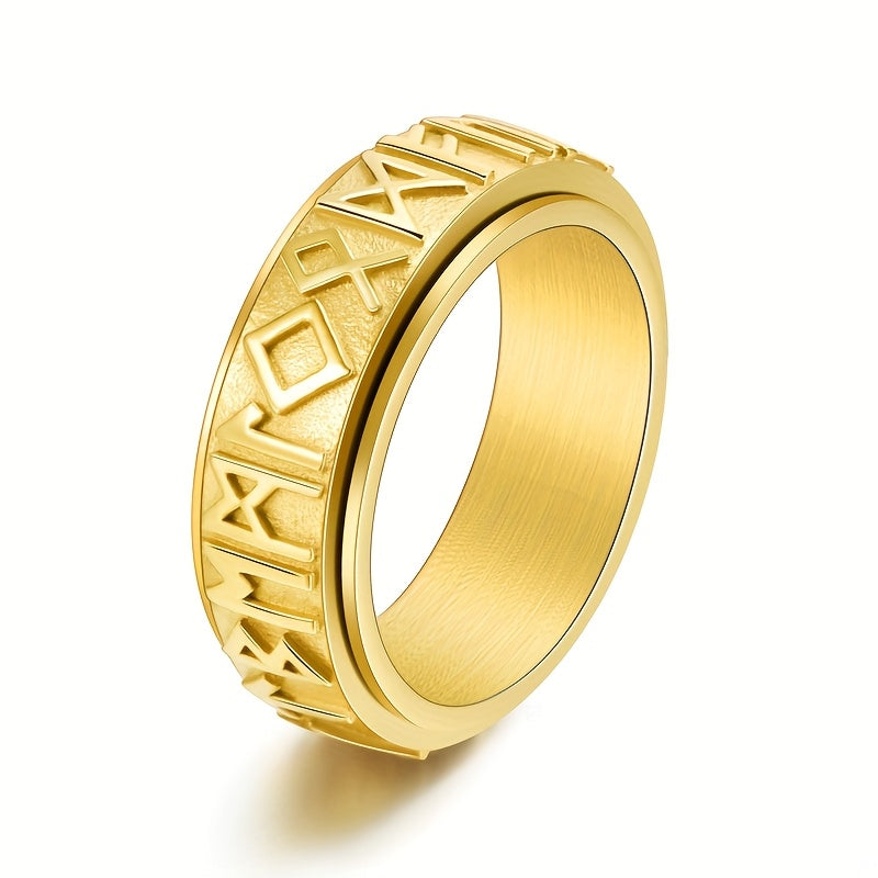 1pc Vintage Viking Rune Men'S Ring Stainless Steel Rotating Ring Hip Hop Ring Business Ring Fashion Jewelry Suitable for Daily Party Vacation Birthday Anniversary Gift, etc