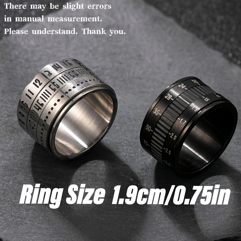 Vintage Camera Scale Stainless Steel Ring - Fashionable Rotatable Industrial-Style Digital Gauge Band, Perfect for Casual Attire, Party Accessory, Gift Idea, Retro Aesthetic, Sleek Finish, Durable Jewelry, Unique Jewelry, Gift Shoppers, Fashion
