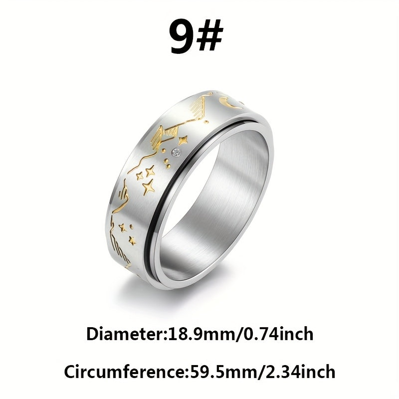 1pc Men's Stainless Steel Rotating Decompression Ring - Celestial Star & Moon Design, Minimalist Modern Style, Durable Comfort Fit for Casual Attire, Fashion Accessory, Creative Design, Sleek Polished Finish, Relax, Contemporary Jewelry, Highquality