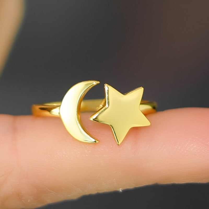 S925 sterling 925 Silver star rotating ring European and American style design with adjustable opening and moon rotating ring, suitable for men to give women Valentine's Day gifts and wedding season