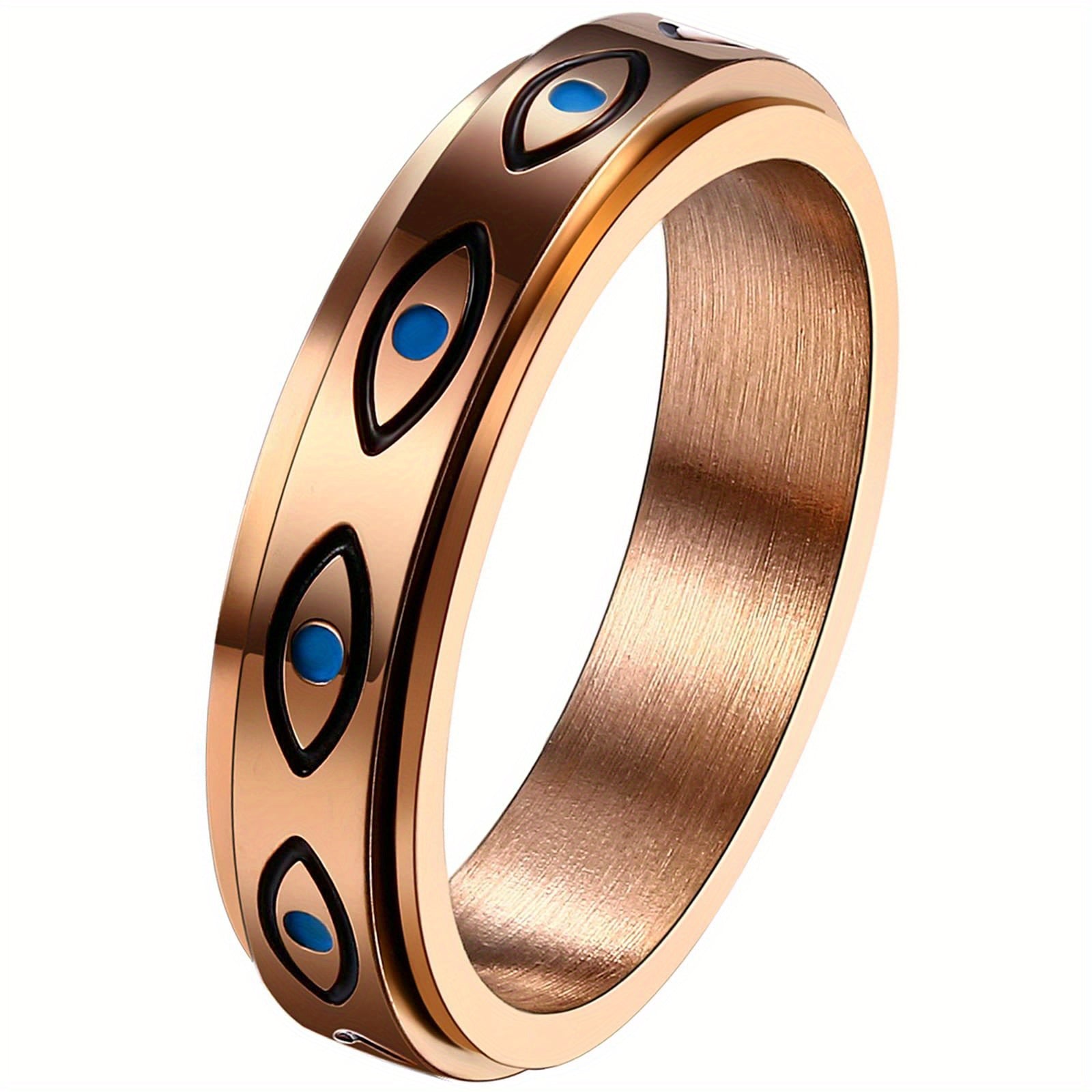 JewelryWe Men'S and Women'S Anxiety Rings: a Minimalist Evil Eye Fidget Ring Made of Stainless Steel - a Rotating Ring for Stress Relief.