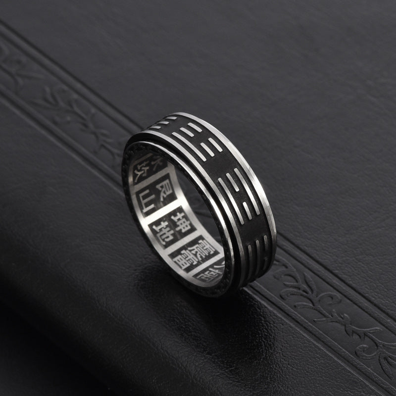 Retro titanium Stainless Steel jewelry, Tai Chi Bagua rotatable fortune ring, Yin-Yang Fish ethnic style male ring accessory