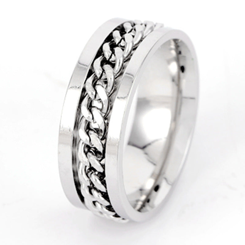 Ring for opening bottles and beer, rotatable decompression ring for men, rotatable chain, titanium Stainless Steel ring, Stainless Steel jewelry for women