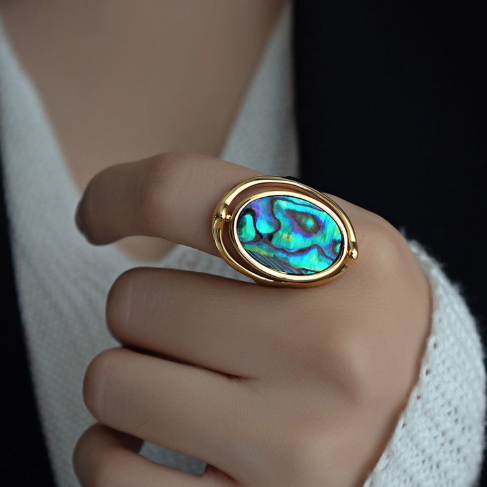 Women's Stainless Steel Rotatable Flippable Ring - Double-Sided -like Jewelry, Flip-and-Reveal Oval design, Elegant Everyday & Party Ring for Women, Durable Stainless Steel Construction, Vintage Art Deco Rings And Jewelry, Versatile Accessory, Goldtoned