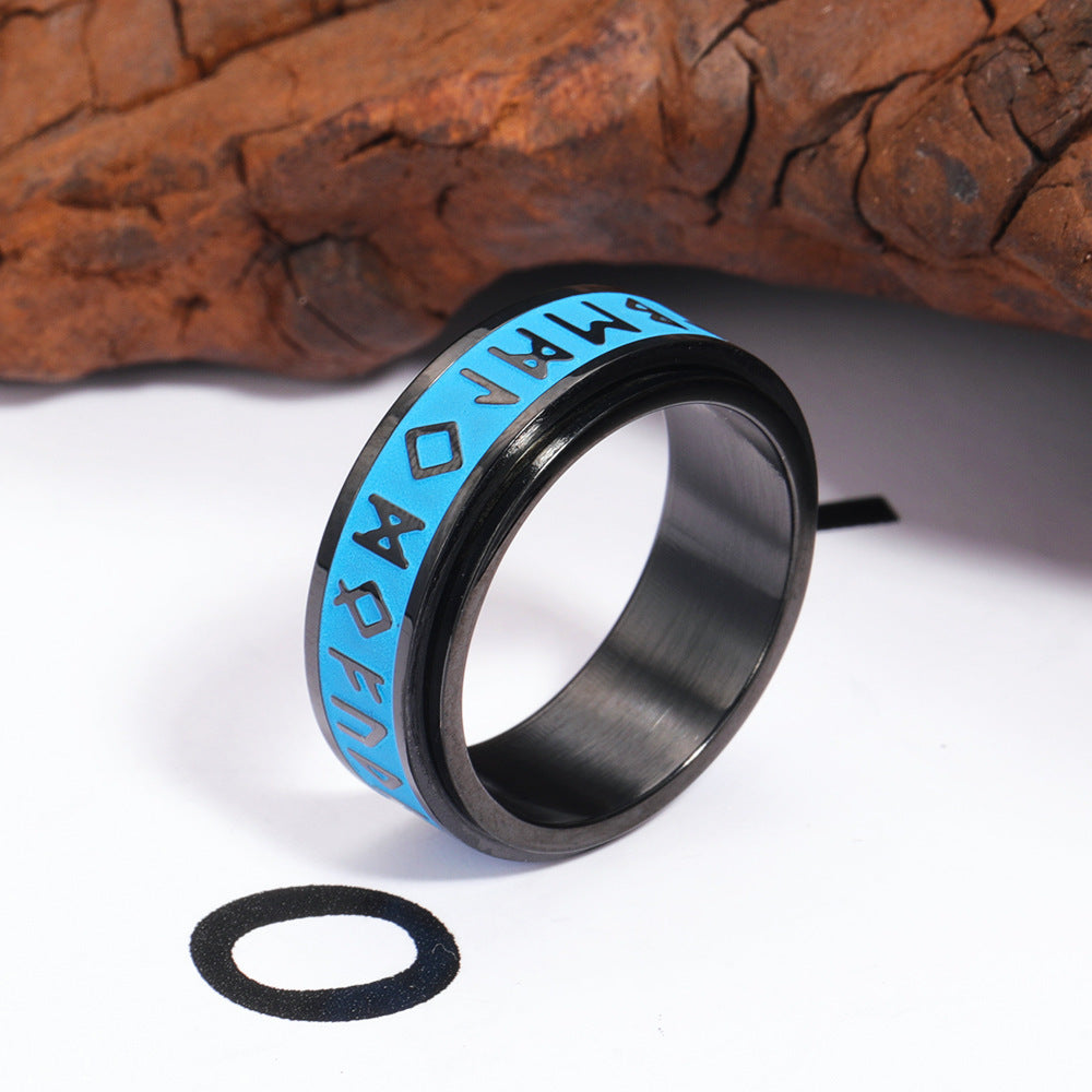 Scandinavian Trendy Viking Letter Rotatable 304L Stainless Steel 's Ring, Fashion Drip Oil Band, for Teenager