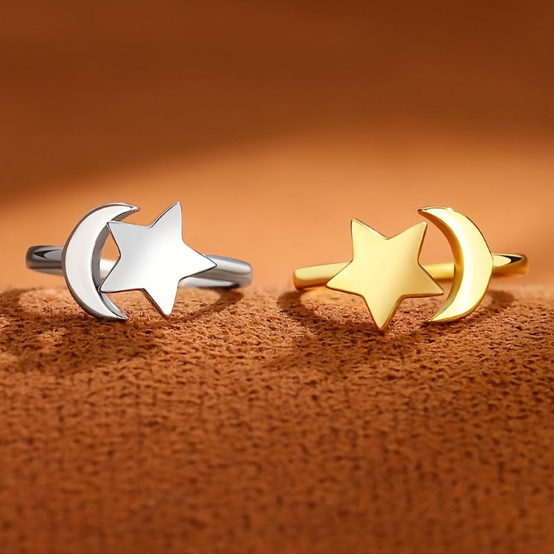S925 sterling 925 Silver star rotating ring European and American style design with adjustable opening and moon rotating ring, suitable for men to give women Valentine's Day gifts and wedding season