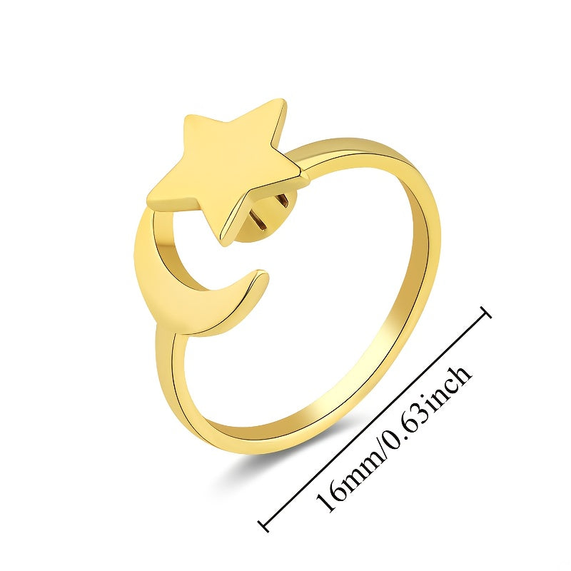 S925 sterling 925 Silver star rotating ring European and American style design with adjustable opening and moon rotating ring, suitable for men to give women Valentine's Day gifts and wedding season