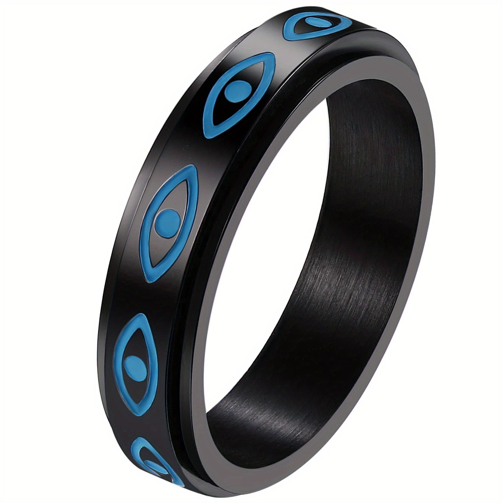 JewelryWe Men'S and Women'S Anxiety Rings: a Minimalist Evil Eye Fidget Ring Made of Stainless Steel - a Rotating Ring for Stress Relief.