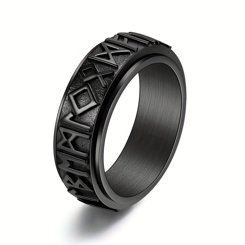 1pc Vintage Viking Rune Men'S Ring Stainless Steel Rotating Ring Hip Hop Ring Business Ring Fashion Jewelry Suitable for Daily Party Vacation Birthday Anniversary Gift, etc