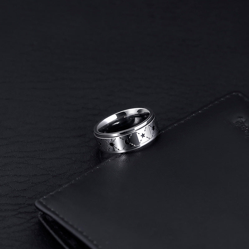1pc Rotating Titanium Stainless Steel Men's Ring - Rotating Mechanism & Star Pattern Design, Modern Minimalist Style Durable Stainless Steel Index Finger Ring, Non-Tarnish All-Season Casual Attire, Unique Niche Accessory for Men, Ideal Gift for Special